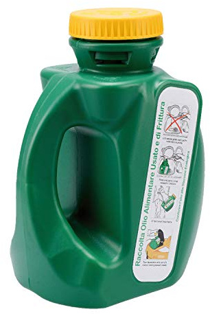 OLI 3,5LT Tanica verde da 3.5 litri per il recupero e il contenimento dell'olio alimentare usato e di frittura per raccolta differenziata con tappo sicurezza bimbo e griglia filtraggio in plastica