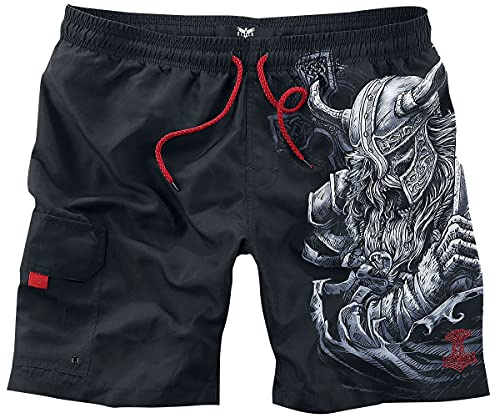 Black Premium by EMP Herren Schwarze Badehose mit Wikinger-Print