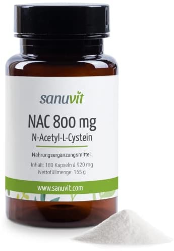 Sanuvit® - NAC | 180 Kapseln | Hochdosiert | N-Acetyl-L-Cystein | Hohe Bioverfügbarkeit und Verträglichkeit | Vegan | Hergestellt in Österreich (180 Stück, 800 mg)