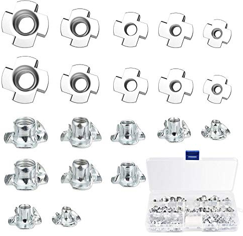 KBNIAN 100 Pcs Tuerca en T de 4 Puntas M3 M4 M5 M6 M8 Tuercas para Madera de Metal Galvanizado Tuerca de Cuatro Puntos Tuerca de 4 Puntas de Bricolaje Fijación de Muebles de Madera y Metal - Plata