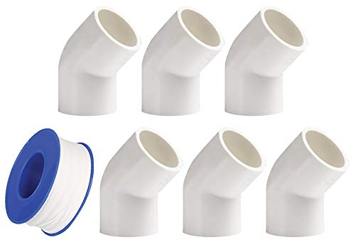 YOFASEN Set di Raccordi per Tubi 6 pezzi, 45 Gradi Raccordi a Gomito da 32mm - Raccordi per tubi idraulici in PVC + Nastro per tubi