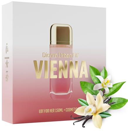DICORA URBAN FIT SET VIENNA FOR HER + NECESER | Damenparfüm EDT 150 ml | fruchtiger und Gourmet-Duft | Damenduft mit Noten von Vanille und Haselnuss