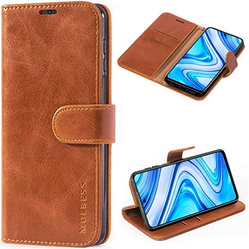 Mulbess Handytasche für Xiaomi Redmi Note 9 Pro/Redmi Note 9S Hülle, Ledertasche mit Bookstyle, Standfunktion, Kartenfächern Handyhülle, Vintage Cognac Braun