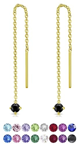 Orecchini Pendenti Donna Argento 925 Placcati Oro 24K con Cristalli Neri - Orecchini Lunghi con Brillantino Nero Punto Luce - Pendenti Classici Eleganti Ipoallergenici