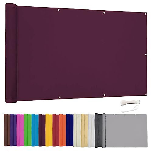 Lingle888 Balkon Sichtschutz PB2 PES blickdichte Balkonumspannung mit Ösen und Kabelbinder 8 Tage geliefert - in div.20 Größen & 14 Farben 420D(Weinrot,0.8x3m)