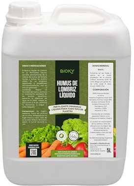 Humus de Lombriz Líquido 5L – Fertilizante Universal Muy Concentrado 5ml/L | +50% de Materia Orgánica – Abono Líquido para Plantas y Regenerador del Suelo – 100% Puro y Orgánico, Sin Residuo (5L)