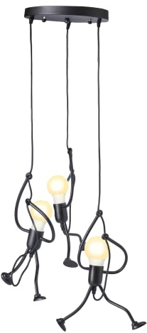 Hanging Man Pendant Light, Swinging Humanoid Fixture, Ceiling, 3-Light Mount Modern Black Industrial Lamp, Stick Figure Lighting Chandelier Kitchen, Hallwa, Bedroom, Dining Room, Entryway 47 H, Gift