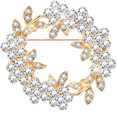 KristLand Broche Vintage Broche Guirlande De Fleurs en Forme De Feuilles en Cristal Superbe Broche Florale pour Femmes Mariage Cadeau De Fête