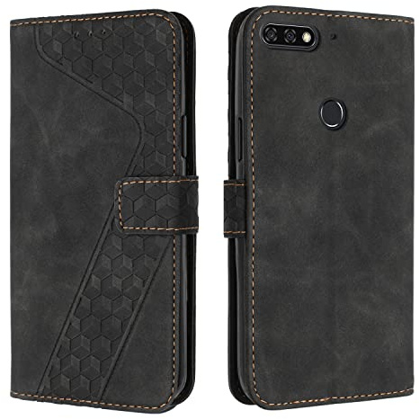 OKZone Kompatibel mit Huawei Y7 2018/Honor 7C/Y7 Prime 2018 Hülle, PU Leder Handyhülle Tasche Wallet Schutzhülle Flip Cover Klappbar Stoßfeste Etui mit Magnet Kartenfach TPU Lederhülle (Schwarz)
