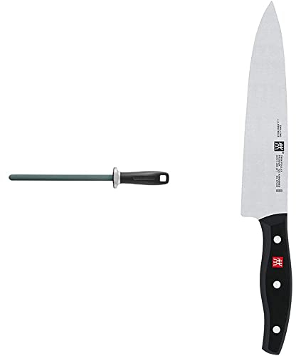 ZWILLING Wetzstahl aus Keramik, Länge: 23 cm, Schwarzer Kunststoffgriff mit Aufhängöse & Clementoni 1001364 ZWILLING Kochmesser, Klingenlänge: 20 cm, Breites Klingenblatt, Schwarz, Silber