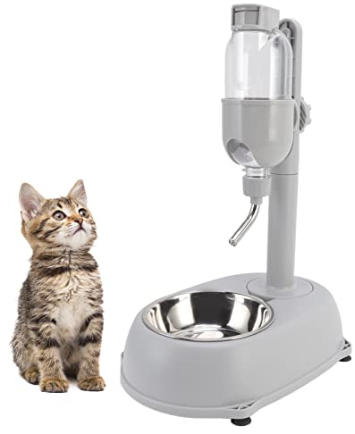 Goshyda Pet Standing Water Dispenser Bowl, 500ml 2 in 1 Multifunctional Detachable Height Adjustable, Automatic Water Feeder Bottle with Stand for Dogs Cats