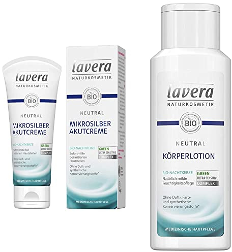 lavera Neutral Akutcreme mit Mikrosilber, 75ml & Neutral Bodylotion - Bio Nachtkerze - Feuchtigkeitspflege natürlich mild - vegane Körperlotion - medizinische Hautpflege - für empfindliche Haut, 200ml