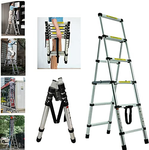 Aluminum Telescopic Ladder, 4.6FT+5.6FT Telescoping Extendable Ladder, Multipurpose Ladder 330LB Capacity, Portable Lightweight Loft Arttic Ladder for Home Outdoors, EN131