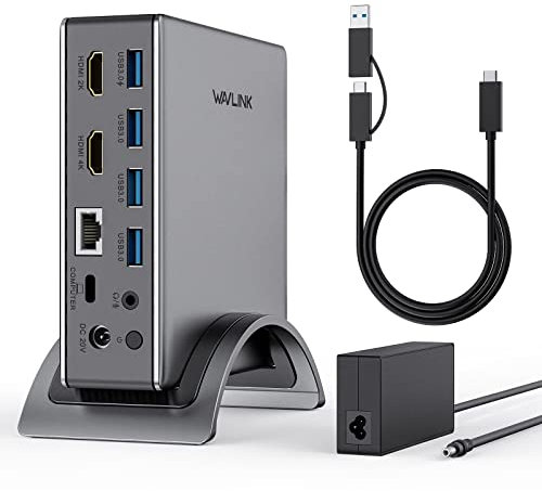 WAVLINK Docking Station USB C, Mac Extend 2 Monitors, Universal Dock Station, con Dual HDMI, Gigabit Ethernet, 100W PD, 4 USB Ports, Audio Supporto Mac Windows.