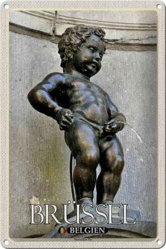 Femer Blechschild Reise 20x30cm Brüssel Belgien Manneken Pis
