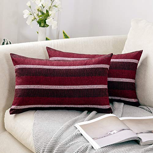 MIULEE Weihnachten Streifen Kissenbezüge Kissenhülle Leinenoptik Sofakissen Dekorative Kissenbezug Dekokissen Deko Couchkissen Bezug für Sofa Büro Couch Schlafzimmer Wohnzimmer 2er Set 40x60 cm Rot