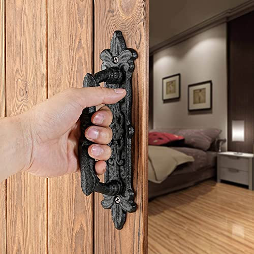INIRET Maniglie per porte da fienile, resistenti, 22,6 cm, in ghisa nera, rustiche, vintage, cancelli, recinzioni, esterni, garage, armadi, cassetti, armadietti, 2 confezioni