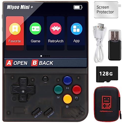 Consola de Juegos Portátil para Miyoo Mini Plus con Bolsa de Almacenamiento, Consola de Juegos Retro de Código Abierto de 3,5 Pulgadas, Tarjeta TF Incorporada de 128G y Más de 15000 Juegos Clásicos
