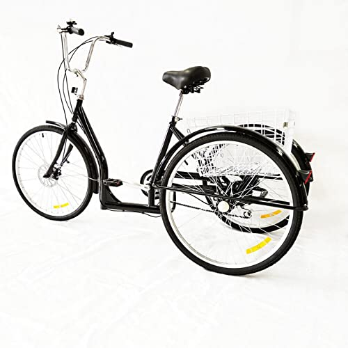 Dreirad für Erwachsene - 26 Zoll 6 Gang Cruiser Fahrrad mit Einkaufskorb 110KG Last Cityräder Höhenverstellbar 3 Rad Erwachsenendreirad Dreirad Trike Bike Radfahren für Senioren Ältere (Schwarz)