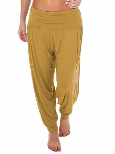 Prime fashions - Ladies Harem Trousers - Women's Full-Length Stretch Casual Pants (S-M, Mustard)