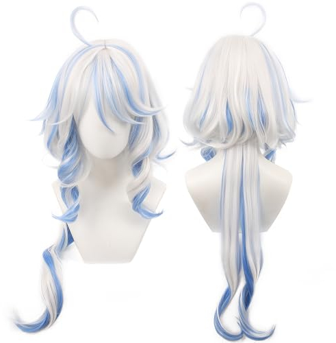 Cosplay-Perücke Fontaine Perücken Langes Blau mit Weiß gemischtes Haar Synthetikstoff mit Perückenhaube für Frauen Comic Con, Cosplay Show