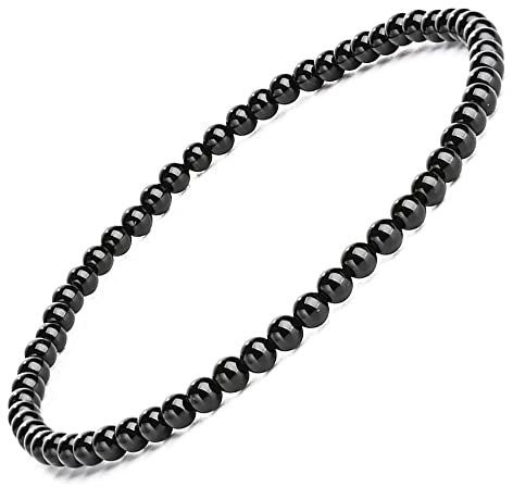Apocalyptic-K Lot de 2 bracelets de cheville en pierre noire pour femme, 4 mm, 2 bracelets de cheville en tourmaline noire, 24 x 0,03 x 0,03 cm, Pierre