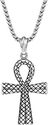 OIDEA Herren Halskette mit Ankh Kreuz: Silber Ägyptisches Kreuz Anhänger mit Kette aus Edelstahl Christlich Ägypten Spirituelle Verbindung Kreuzkette Schmuck Geschenk für Männer Junge