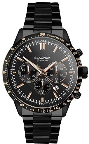 Sekonda Velocity Men’s 45mm Quartz Watch in Black with Analogue Display, and Black Stainless Steel Bracelet 30016
