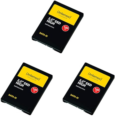Intenso Interne 2,5 SSD SATA III High, 120 GB, 520 MB/Sekunden, Schwarz (Packung mit 3)