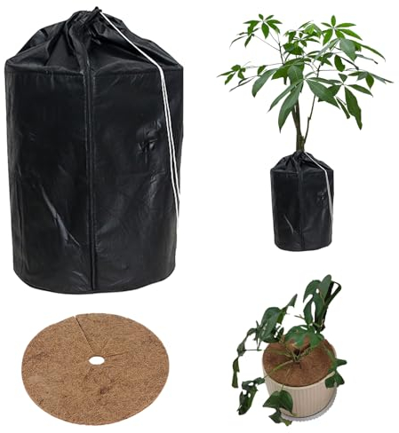 Thermo Topfschutz Für Pflanzen, Ø 35 Cm × H 40 Cm, Winter Pflanzen Frostschutzhülle Und Kokosmatten, Winterschutz Für Kübelpflanzen Mit Zugband, Aluminiumfolie Wärmedämmende Vor Kälte Und Frost