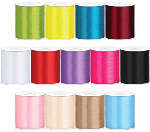 10m Satinband 10cm-Breite in Apfelgrün. Geschenkband in 13 Farben, umweltfreundlich verpackt. Dekoband als Deko, für Hochzeit, zum Basteln, Geschenkverpackung.