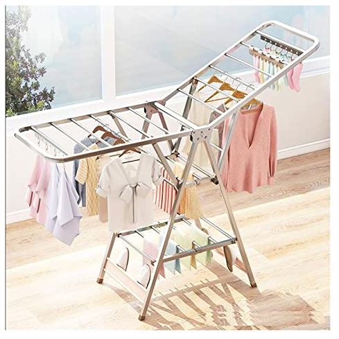 NAMUlA Kleiderständer zum Aufhängen und Trocknen von Kleidung, Faltbarer Kleider- und Wäscheständer, 3-stufiger Faltbarer Boden-Kleiderständer aus Edelstahl, Wäscheständer (Größe: 1,8 m) Fashionable
