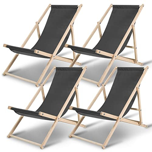 Hebitod Holz Klappstuhl klappbar Gartenliege Abnehmbarem Strandliege für den Garten, Terrasse und Balkon 120 kg max (Grau, 4X)
