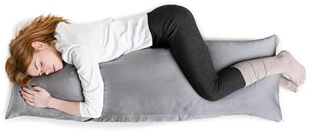 MKS Seitenschläferkissen mit Baumwollbezug für Erwachsene | Körperkissen in voller Länge für Schwangerschafts- und postoperative Unterstützung(Grau)
