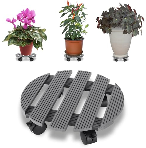 Jopassy 4X WPC Pflanzenroller ø30x7,5CM, Blumenroller Tragkraft 80 KG, Rolluntersetzer mit Rollen, Rollbrett für den Innen und Außenbereich, Kübelroller für Pflanzen, Blumentopf (Rund Anthrazit)