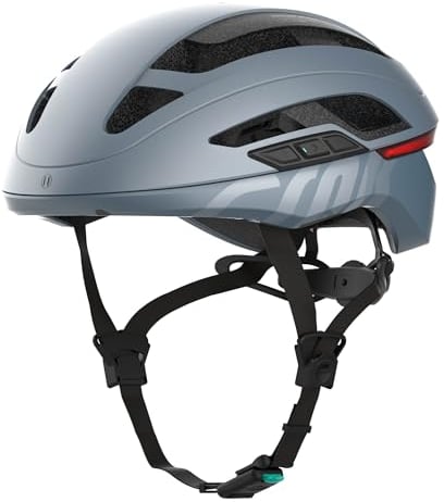 CRNK Angler Alpha Fahrradhelm – Unisex E-Bike & Rennrad Helm mit LED Blinker, Bremslicht & Rücklicht – Integrierte Bluetooth Kopfhörer & Mikrofon – Aerodynamisch, Leicht & Belüftet - Mattblau - L