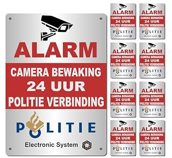 Egero - PVC-Schild für Alarmanlagen + 8 abschreckende Aufkleber GRATIS. Hochwertig, Metalleffekt, einbruchsicher (Politie bord)
