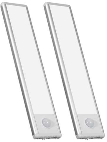 Milpoel Under Cabinet Kitchen Lights, Motion Sensor Cupboard Lights, USB Rechargeable Night Light with Magnetic Strip for Wardrobe, Closet, Stairs (White Light, 20cm-2 Pack)
