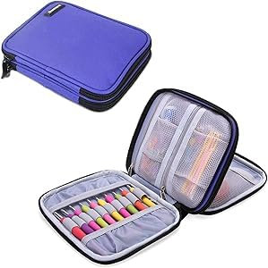 Damero Häkelhaken-Etui, tragbares Reißverschluss-Etui für Stricknadeln, Häkelnadeln und Häkelset, Stury-Etui mit doppelter Lage, gut verarbeitet, kleines Volumen und leicht zu transportieren, lila