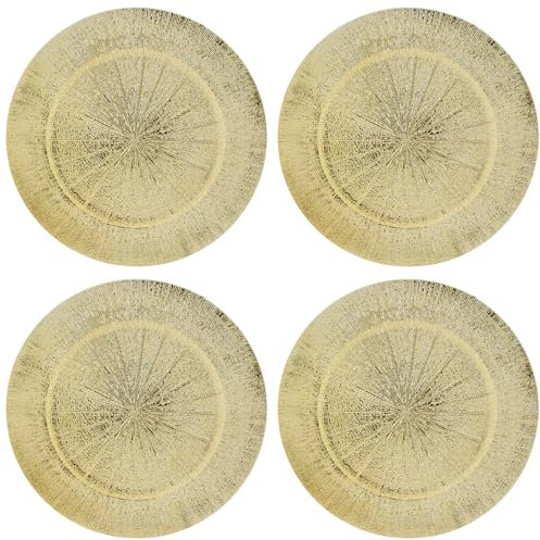 Annastore 4 x Platzteller wiederverwendbar in herrlich schimmernder Optik Ø 33 cm - Unterteller wiederverwendbar für Ihre Tischdeko - Platzteller für Weihnachten Farbe Gold