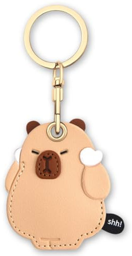 AXFEE Airtags Portachiavi in PU Pelle, Porta Air Tag per GSP Apple, Airtag Cover per Chiavi Zaini e Animale, Portatile, Anti-graffio, Mantiene un Segnale Forte - Capibara