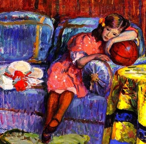 Henri Lebasque Junges Mädchen und der rote Ballon DIY Malen nach Zahlen Kits Ölgemälde Kunst Geschenk