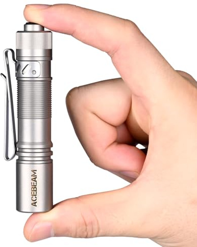 ACEBEAM Pokelit AA Rechargeable Mini Flashlight with Clip, 1000 High Lumens Pocket EDC, Super Bright Small Flashlight, Led for Camping, Hiking, Everyday Use, Titanium Alloy Natural