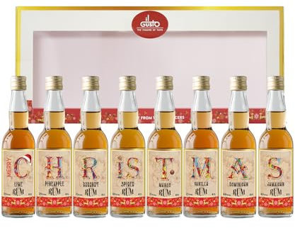 Christmas Rum Tasting Gift Set - 8 Premium 40ml Miniature Bottles | Global Rum Selection in Festive 'Merry Christmas' Display | Gift for Rum Lovers (Printed Box)