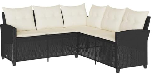 vidaXL L-förmiges Couchsofa mit Kissen Schwarzes Polyrattan, Sofa, Gartensofa, Gartensitzgelegenheiten, Couch, Outdoor-Sofa