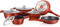 ROYALTY LINE, Ensemble de 13 pièces, Batterie de Cuisine en aluminium moulé, revêtement marbré, avec poignées en silicone amovibles, compatible tous feux, Couleur Rouge