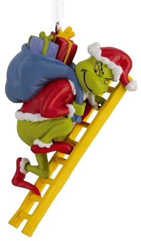 Hallmark Dr. Seuss's How The Grinch Stole Christmas! Grinch on Ladder - Adorno de Navidad, Regalos de película de Navidad