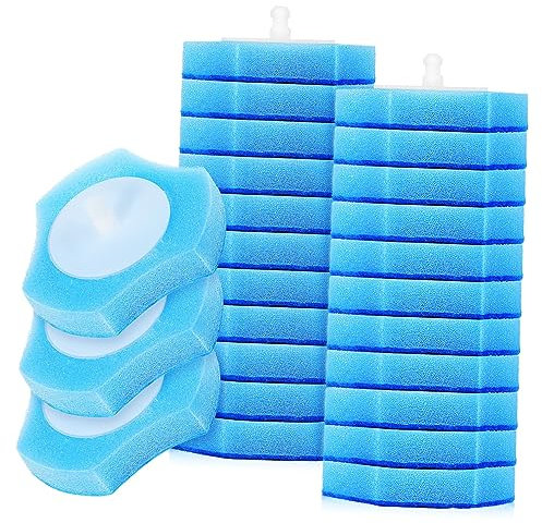MOLUCKFU 30pcs Toilet Brush Head Replacement Sponge Refills Blue Disposable Cleaning Sponge Wands for Bathroom Bowl Cleaner