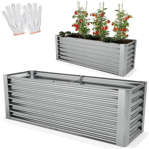 Onbest Metall Hochbeet - XXL Gemüsebeet/Kräutergarten aus Stahl - stabil, wetterfest & pflegeleicht - Hochbeete-Kit - Ideal für Kräuter aus dem Garten, Terrasse/Balkon (Silber, 180x90x60cm)