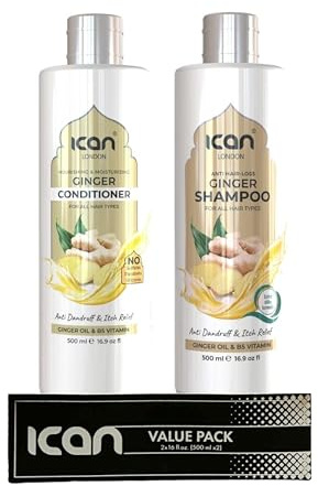 ICan London Ginger Hair Care Set, Anti Hair-loss Shampoo and Conditioner, 500 ml, 2-Piece